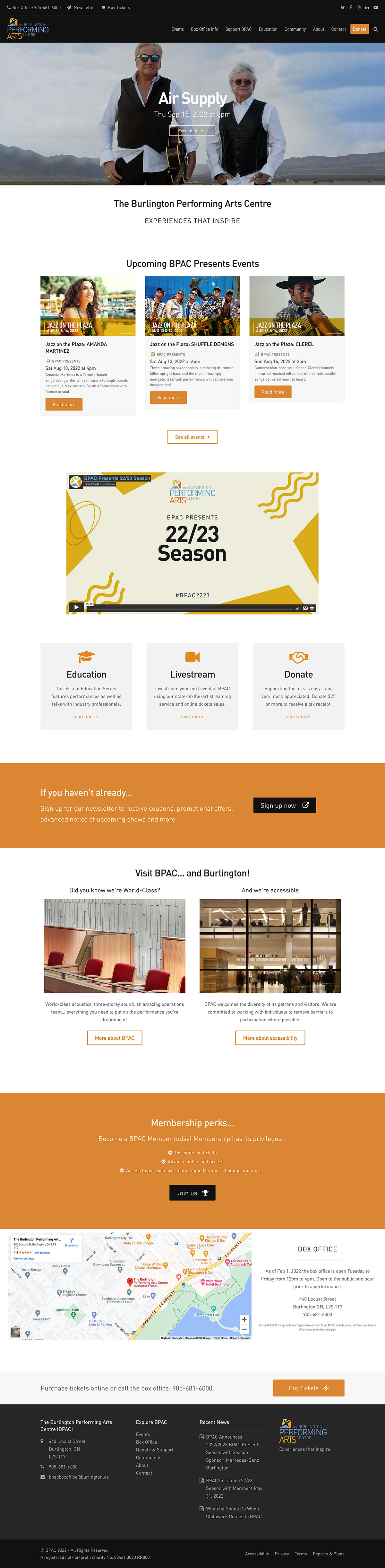 The Burlington Performing Arts Centre homepage