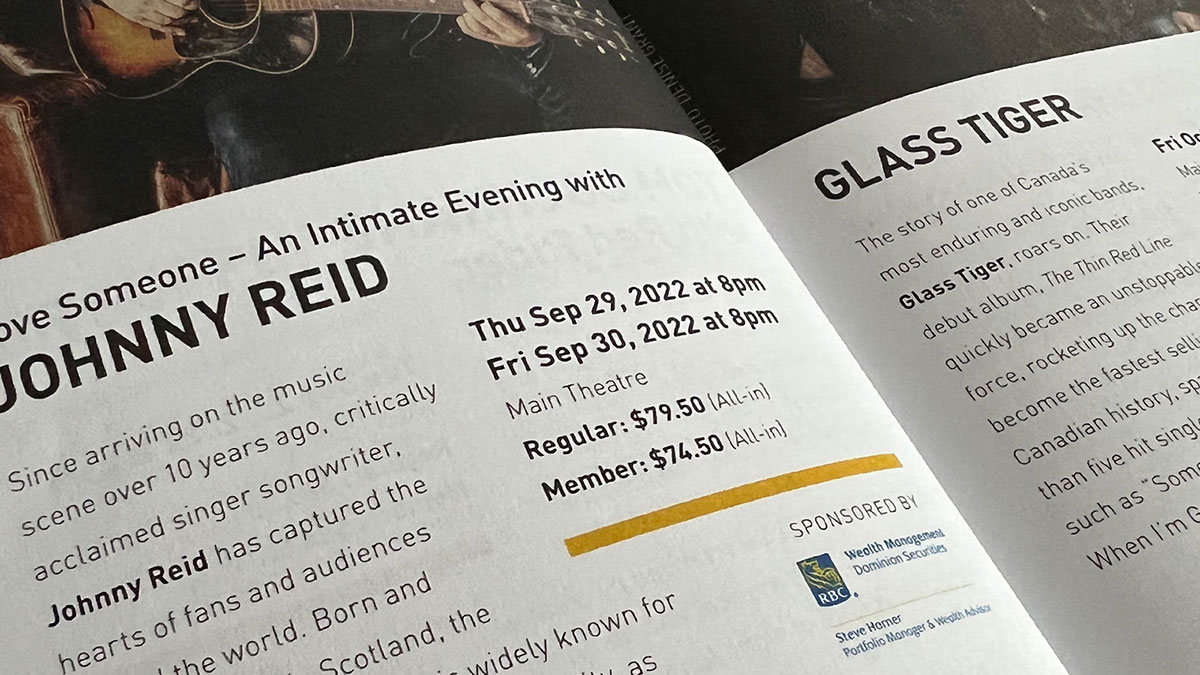 Close up of a page from the 22/23 Season Brochure