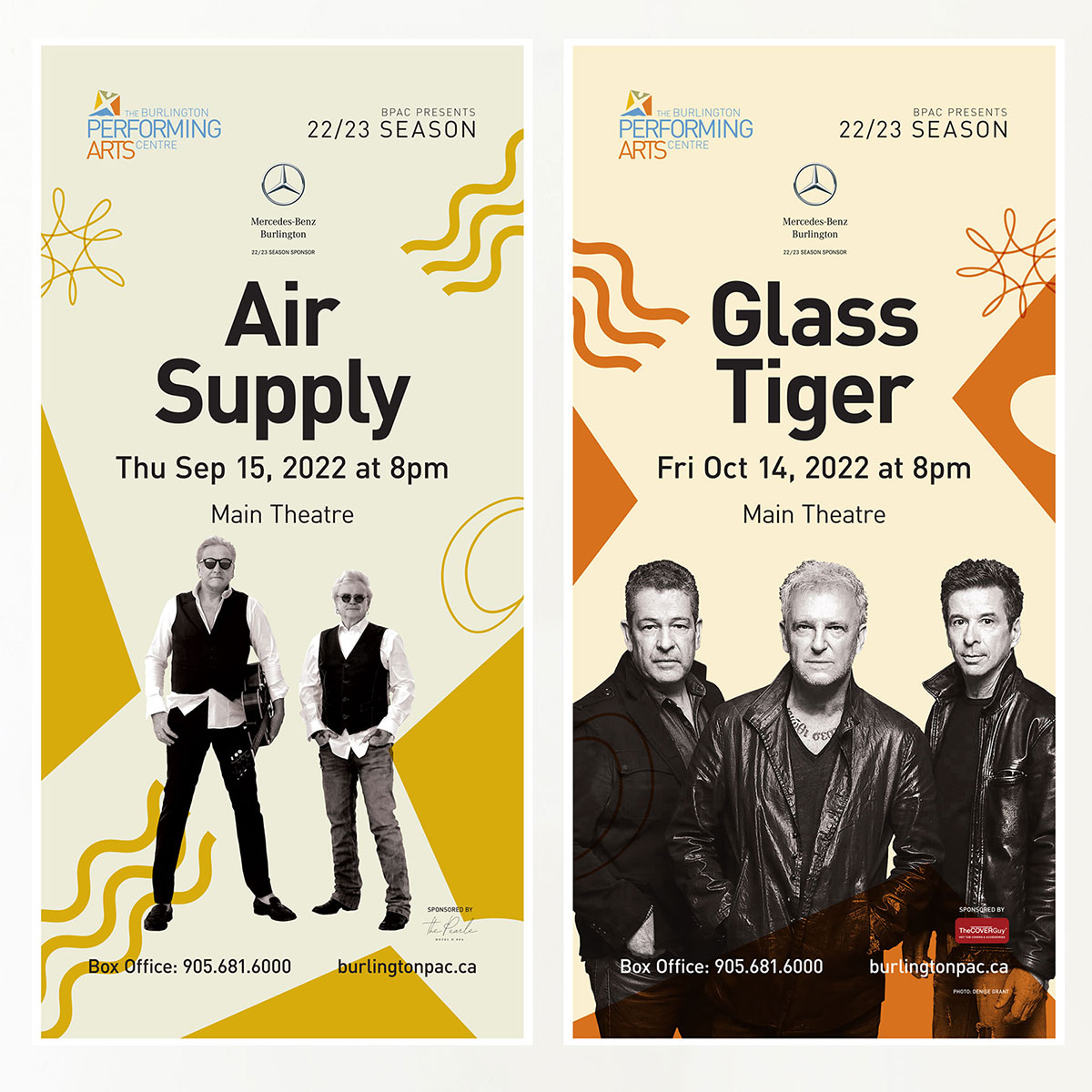 Air Supply and Glass Tiger posters placed on the building&rsquo;s exterior