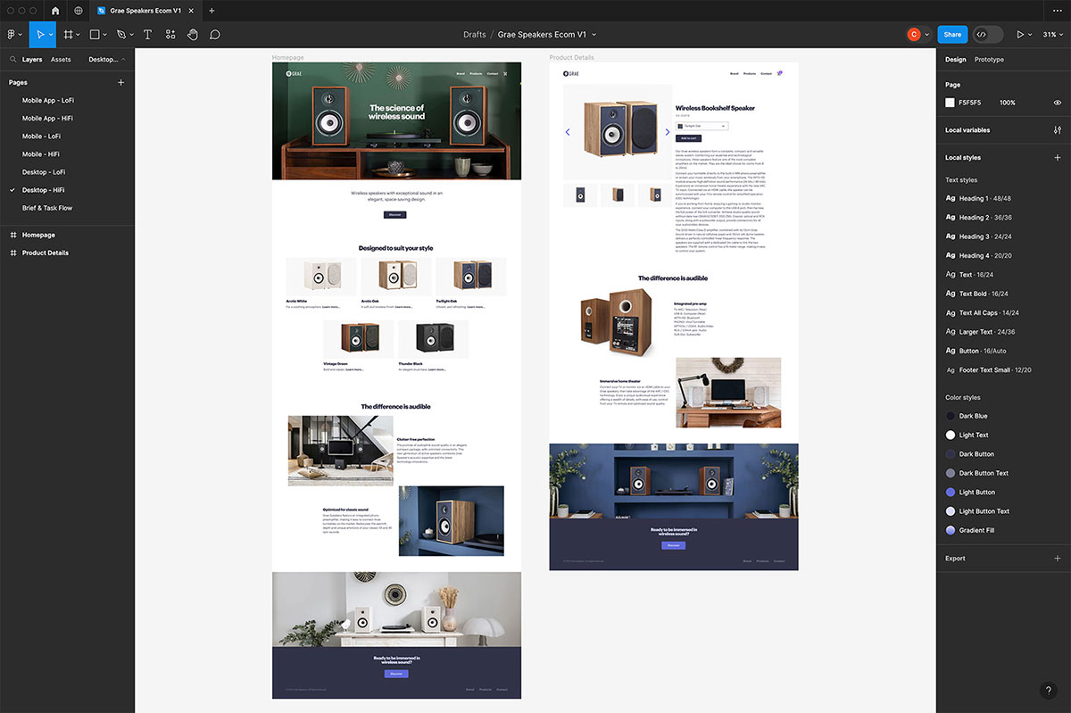 HiFi desktop web layouts in Figma
