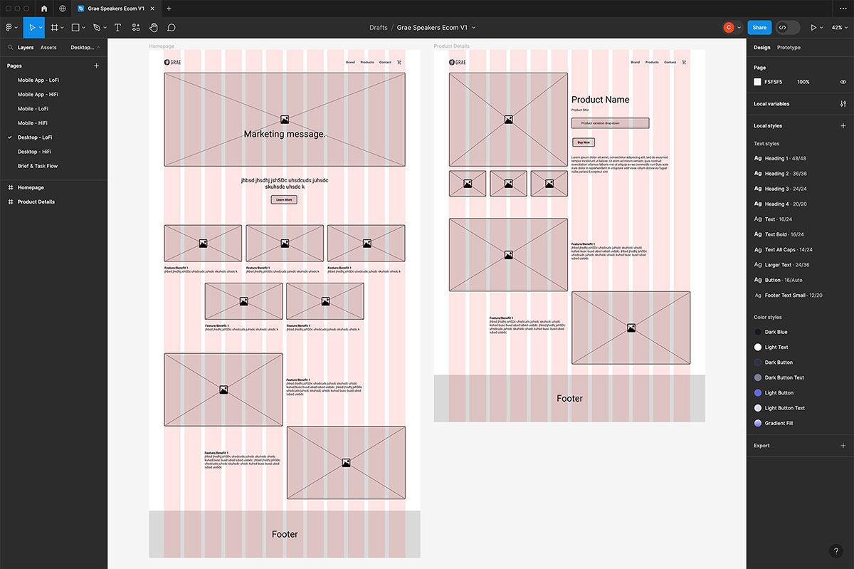 LoFi desktop web layouts in Figma