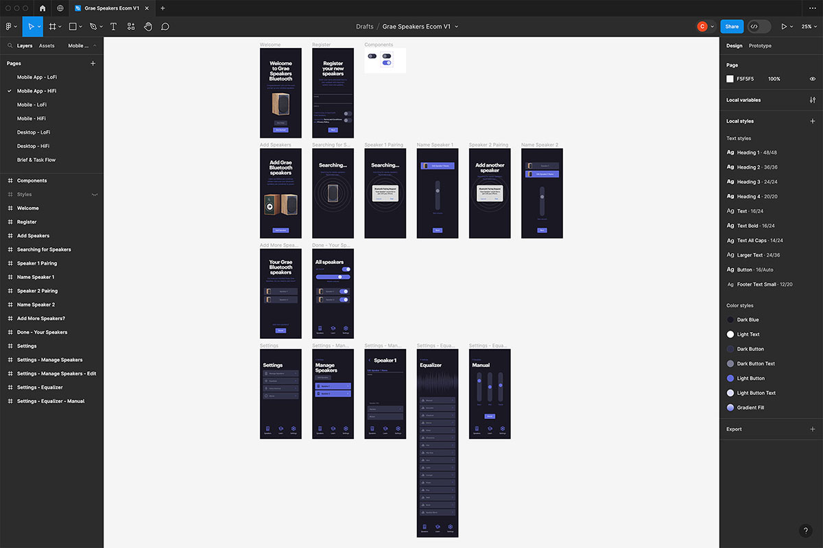 HiFi app layouts in Figma
