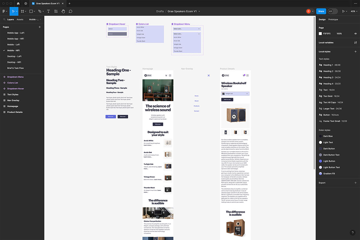 HiFi Mobile web layouts in Figma