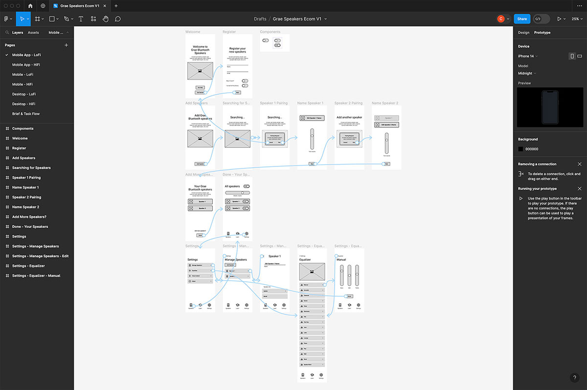 App UI wireframe in Figma