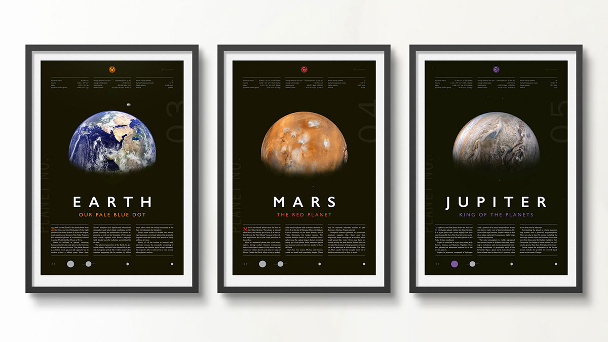 Earth, Mars, and Jupiter posters