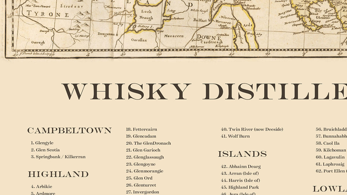Detail of the Whisky Distilleries Map of Scotland